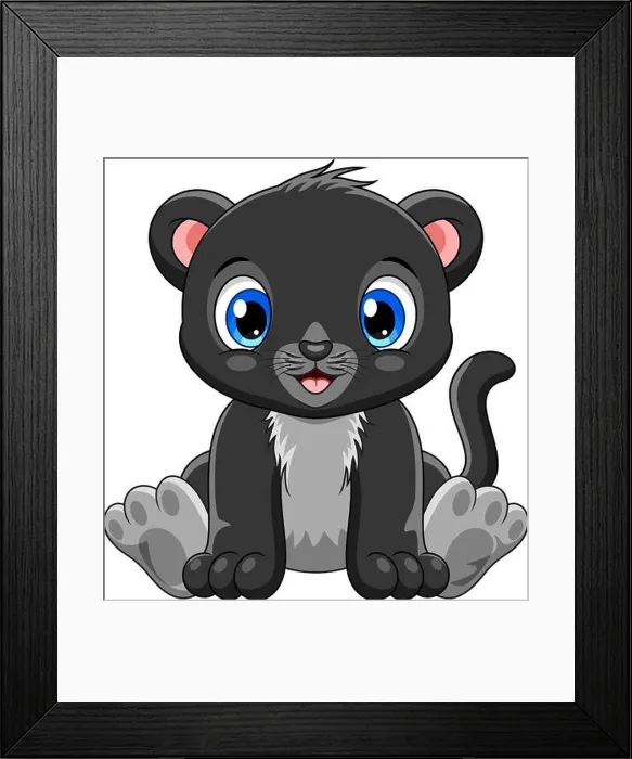 Framed Print : Cute baby panther cartoon isolated on white background Framed Print : Cute baby panther cartoon isolated on white background