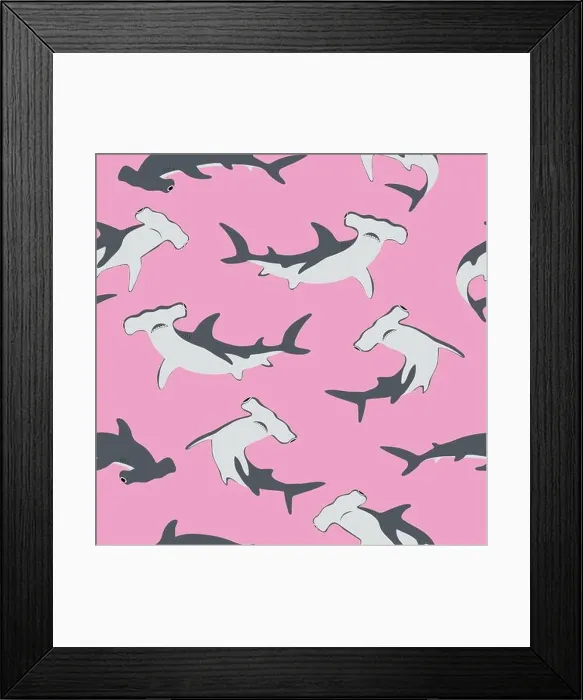 Framed Print : Seamless hammerhead shark pattern. Vector marine background Framed Print : Seamless hammerhead shark pattern. Vector marine background