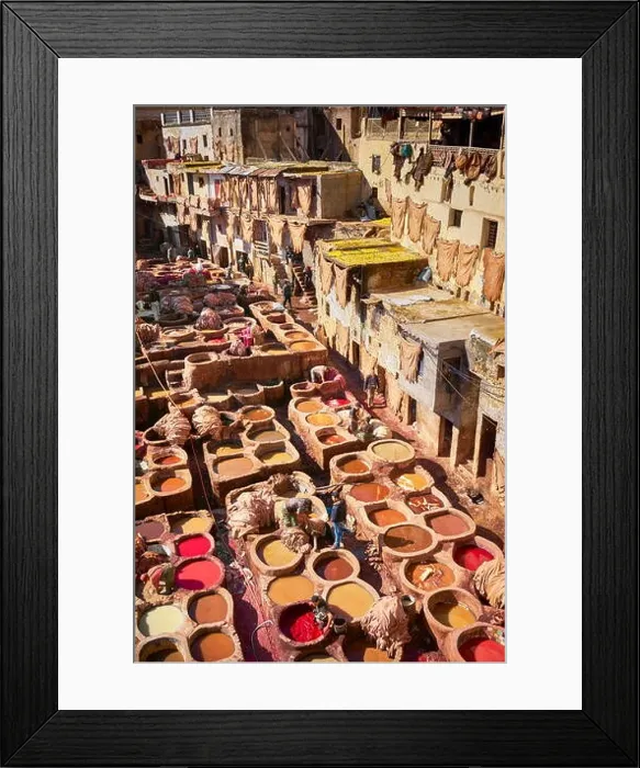 Framed Print : Fez Medin -. Chouwara traditional leather tannery in Old Fes. Morocco