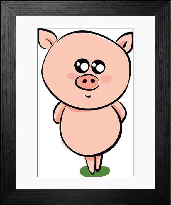 Framed Print : Emoji of a cute pig pink with a round shaped body and face looks cute while standing above the green grasslands vector color drawing or illustration Framed Print : Emoji of a cute pig pink with a round shaped body and face looks cute while standing above the green grasslands vector color drawing or illustration