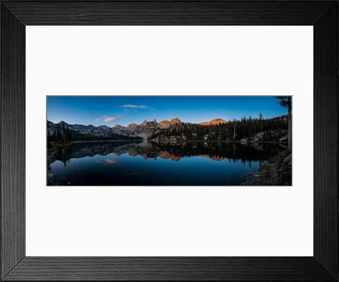Framed Print : Panoramic view of the reflection of the Sawtooth Mountains in the Alice Lake Framed Print : Panoramic view of the reflection of the Sawtooth Mountains in the Alice Lake