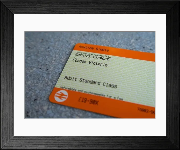Framed Print : A National Rail Ticket from Gatwick Airport to London Victoria, Gatwick Express, London Framed Print : A National Rail Ticket from Gatwick Airport to London Victoria, Gatwick Express, London