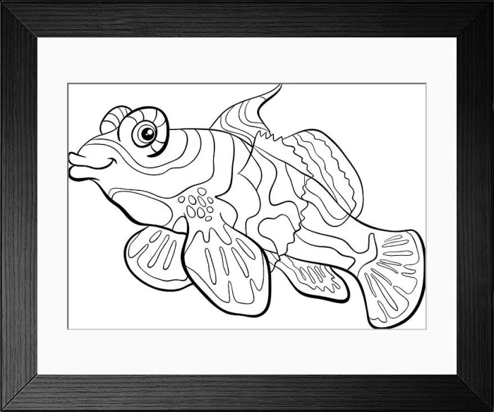 Framed Print : Black and White Cartoon Illustration of Mandarin Fish Sea Life Animal Character Coloring Page Framed Print : Black and White Cartoon Illustration of Mandarin Fish Sea Life Animal Character Coloring Page