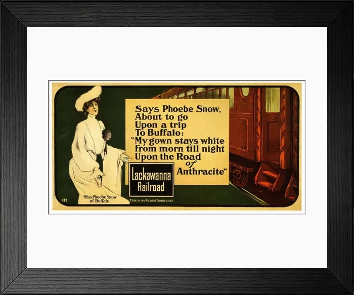 Framed Print : Miss Phoebe Snow Of Buffalo - Vintage advertising poster Framed Print : Miss Phoebe Snow Of Buffalo - Vintage advertising poster