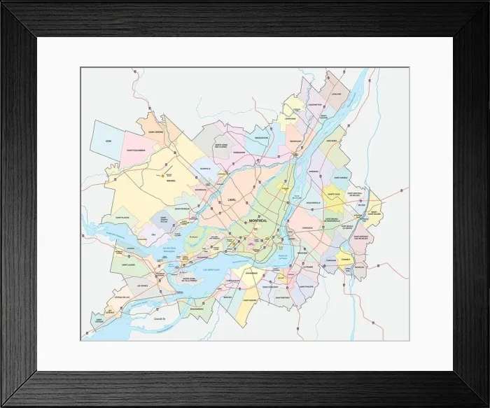 Framed Print : greater montreal road and administrative map Framed Print : greater montreal road and administrative map