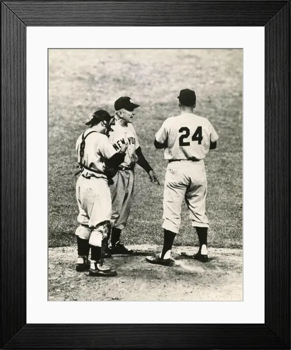 Framed Print : American NY Yankees baseball manager Casey Stengel (center) discusses with players Tom Gorman (right) and Yogi Berra, NY USA 1956 Framed Print : American NY Yankees baseball manager Casey Stengel (center) discusses with players Tom Gorman (right) and Yogi Berra, NY USA 1956