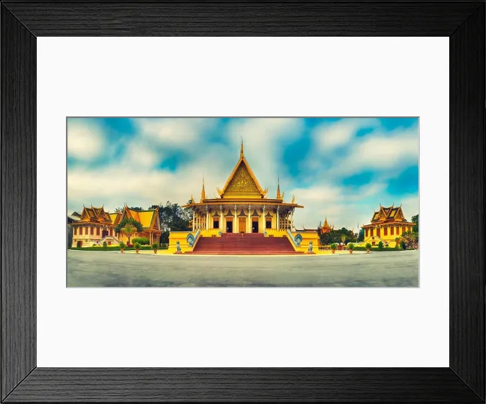 Framed Print : The throne hall inside the Royal Palace complex in Phnom Penh, Cambodia. Famous landmark and tourist attraction. Panorama Framed Print : The throne hall inside the Royal Palace complex in Phnom Penh, Cambodia. Famous landmark and tourist attraction. Panorama