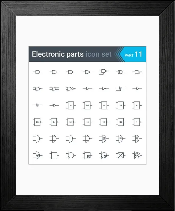 Framed Print : Complete vector set of electric and electronic circuit diagram symbols and elements - digital electronics, logic gate (ansi system, british system Framed Print : Complete vector set of electric and electronic circuit diagram symbols and elements - digital electronics, logic gate (ansi system, british system