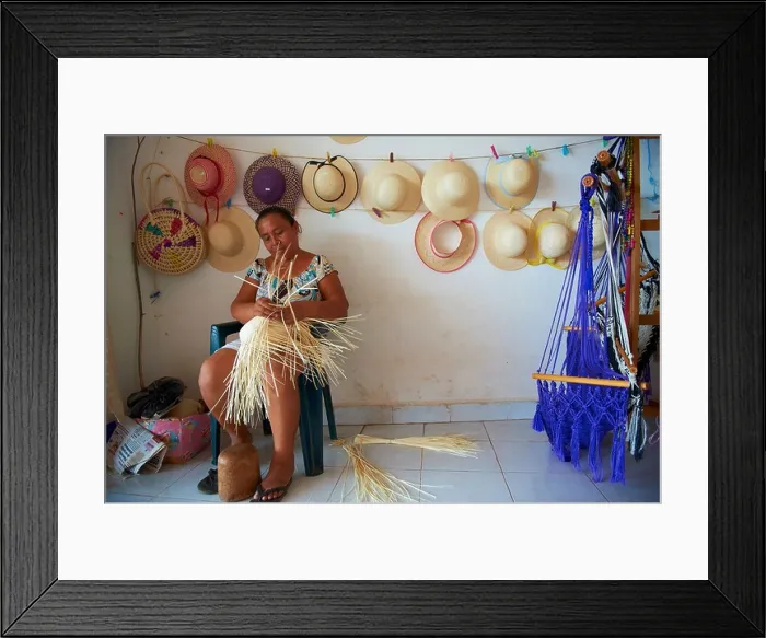 Framed Print : Maya woman making Panama hat, Becal, Campeche state, Mexico Framed Print : Maya woman making Panama hat, Becal, Campeche state, Mexico