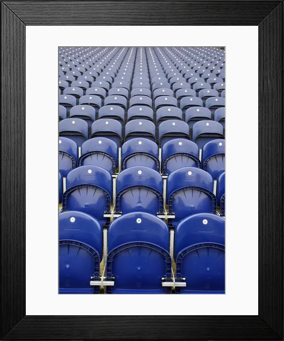 Framed Print : Numbered rows of empty blue seats in a sporting arena or stadium Framed Print : Numbered rows of empty blue seats in a sporting arena or stadium