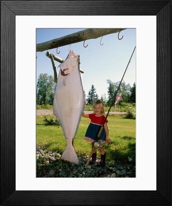 Framed Print : Young Girl Next To Halibut Kp Ak Summer Framed Print : Young Girl Next To Halibut Kp Ak Summer