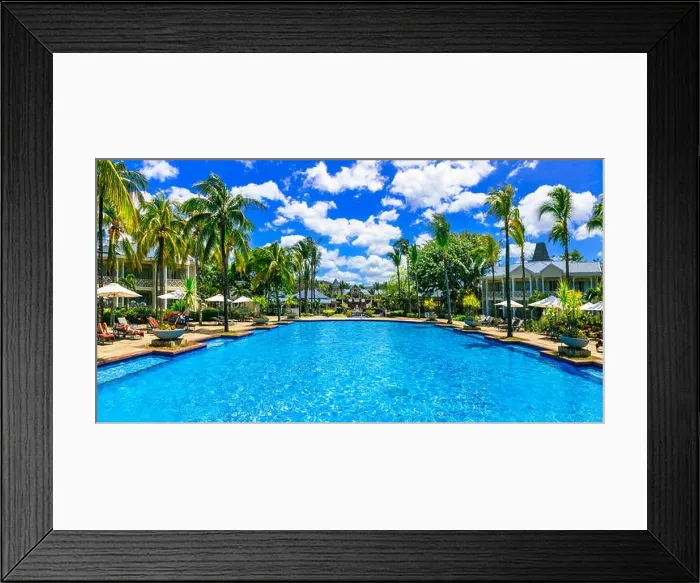 Framed Print : Tropical paradise, luxury resort with swimming pool in Le Morne, Mauritius island Framed Print : Tropical paradise, luxury resort with swimming pool in Le Morne, Mauritius island