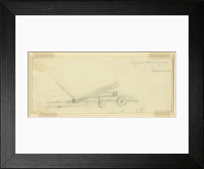 Framed Print : Quaker gun in Annandale. Morgan collection of Civil War drawings. Quaker guns, 1860-1870, Artillery (Weaponry), 1860-1870, United States, History Framed Print : Quaker gun in Annandale. Morgan collection of Civil War drawings. Quaker guns, 1860-1870, Artillery (Weaponry), 1860-1870, United States, History