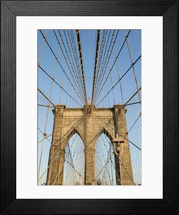 Framed Print : Detail of the Brooklyn Bridge wiring with blue sky in the background Framed Print : Detail of the Brooklyn Bridge wiring with blue sky in the background