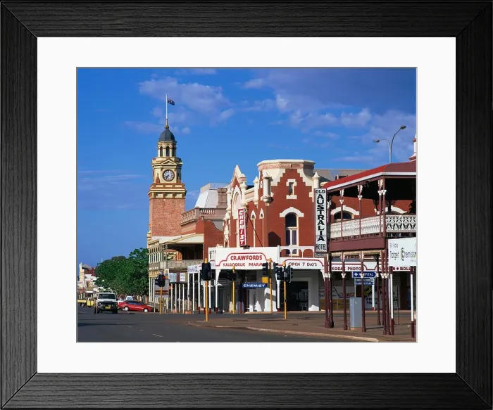 Framed Print : Street scene including clock tower in the outback gold mining town of Kalgoorlie in Western Australia Australia Pacific Framed Print : Street scene including clock tower in the outback gold mining town of Kalgoorlie in Western Australia Australia Pacific