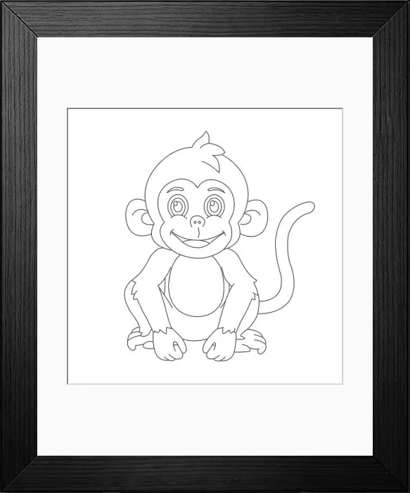 Framed Print : Cute little monkey outline coloring page for kids animal coloring book cartoon vector illustration Framed Print : Cute little monkey outline coloring page for kids animal coloring book cartoon vector illustration