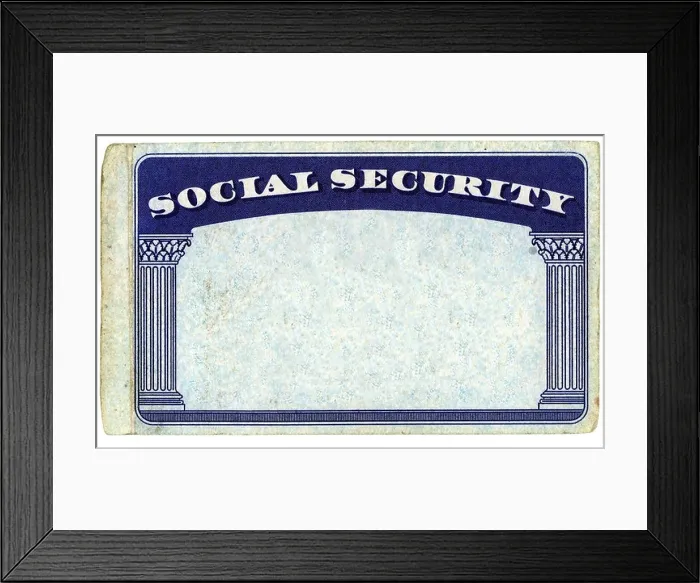 Framed Print : Blank American Social Security card isolated over white background - With clipping path
