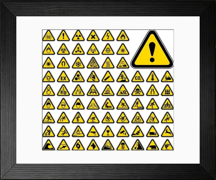 Framed Print : 72 Triangular Warning Hazard Symbols Framed Print : 72 Triangular Warning Hazard Symbols