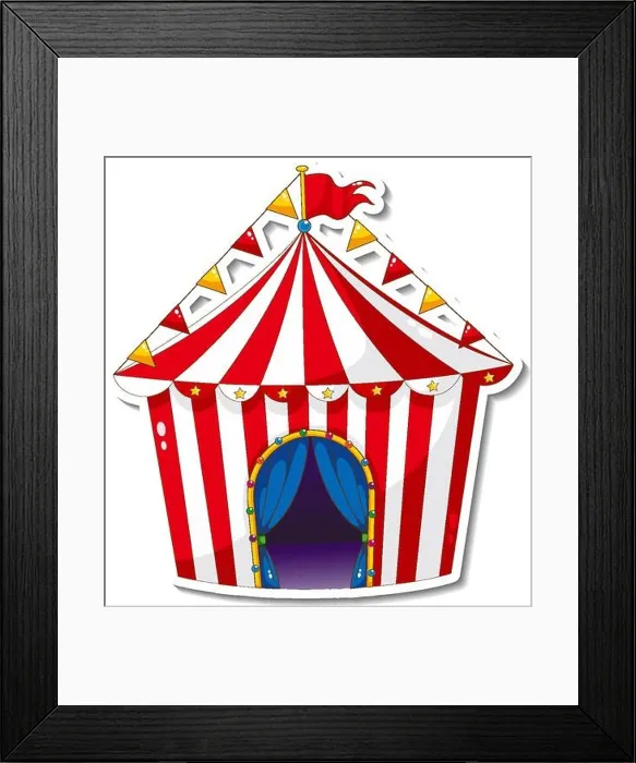 Framed Print : Sticker template with circus tent in cartoon style illustration Framed Print : Sticker template with circus tent in cartoon style illustration