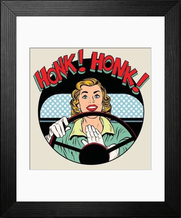 Framed Print : honk vehicle horn driver woman Framed Print : honk vehicle horn driver woman