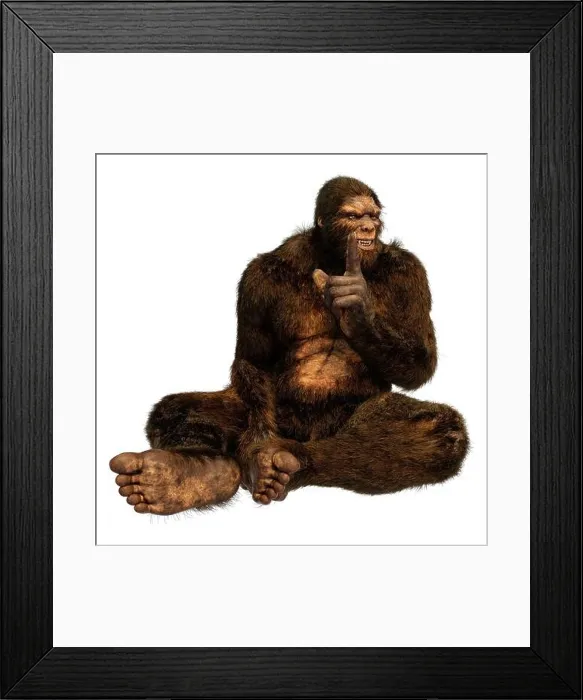Framed Print : 3D rendering of a Sasquatch or Bigfoot isolated on white background