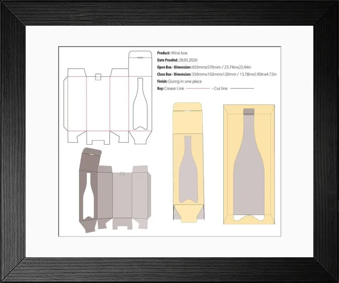 Framed Print : Wine box packaging design template gluing - snap lock - die cut - vector