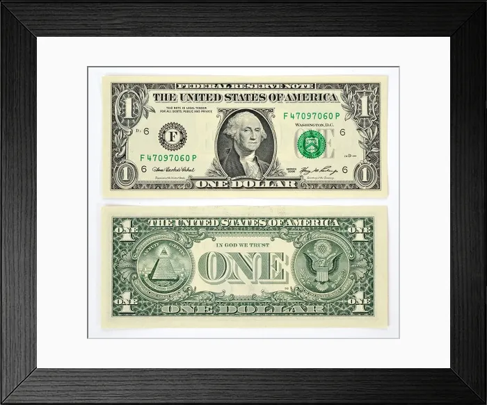 Framed Print : 1 U.S. dollar banknote, front and back Framed Print : 1 U.S. dollar banknote, front and back