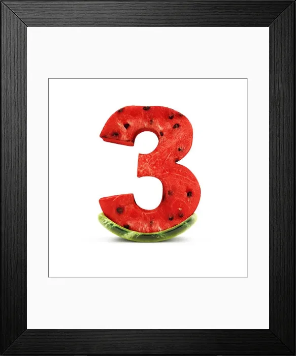 Framed Print : Watermelon Numbers isolated on white background (Number 3) Framed Print : Watermelon Numbers isolated on white background (Number 3)