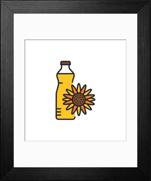 Framed Print : Sunflower oil glass bottle color line icon Framed Print : Sunflower oil glass bottle color line icon