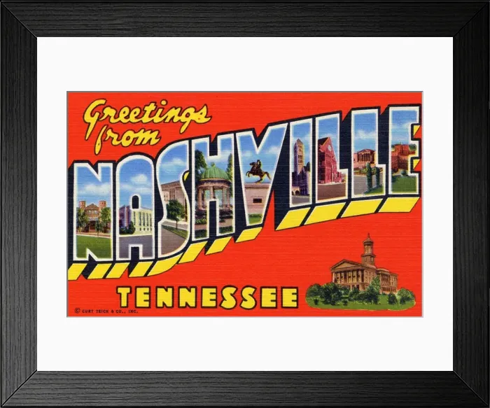 Framed Print : Greetings from Nashville, Tennessee, postcard, 1956 Framed Print : Greetings from Nashville, Tennessee, postcard, 1956