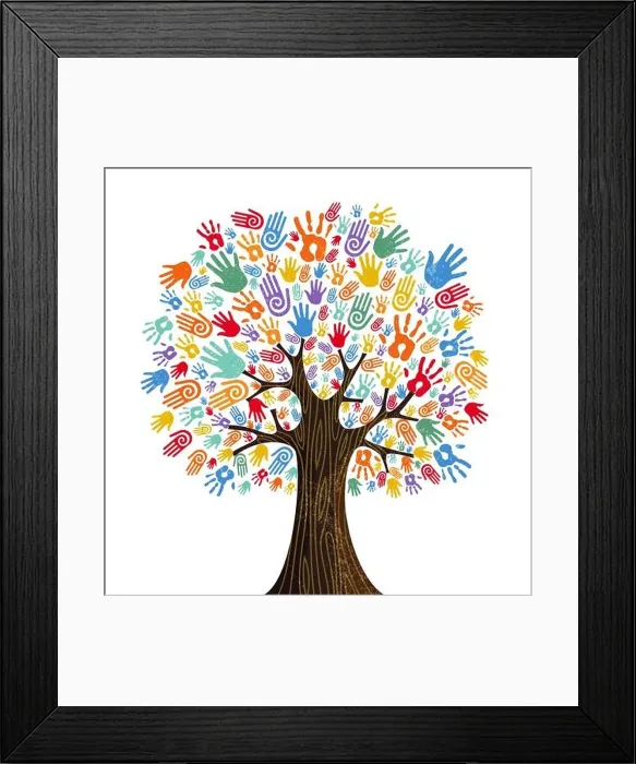 Framed Print : Tree with colorful human hands together. Community team concept illustration for culture diversity, nature care or teamwork project. EPS10 vector Framed Print : Tree with colorful human hands together. Community team concept illustration for culture diversity, nature care or teamwork project. EPS10 vector