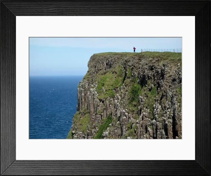 Framed Print : Man Walking above the Cliffs of Benbane Head on the Giant's Causeway Coastal Path, County Antrim, Northern Ireland, UK Framed Print : Man Walking above the Cliffs of Benbane Head on the Giant's Causeway Coastal Path, County Antrim, Northern Ireland, UK