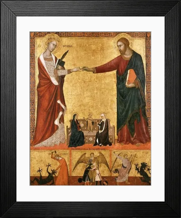 Framed Print : The Mystic Marriage of Saint Catherine - 1340c. - tempera su tavola 138, 7 x 111, 1 cm - Da Siena Barna