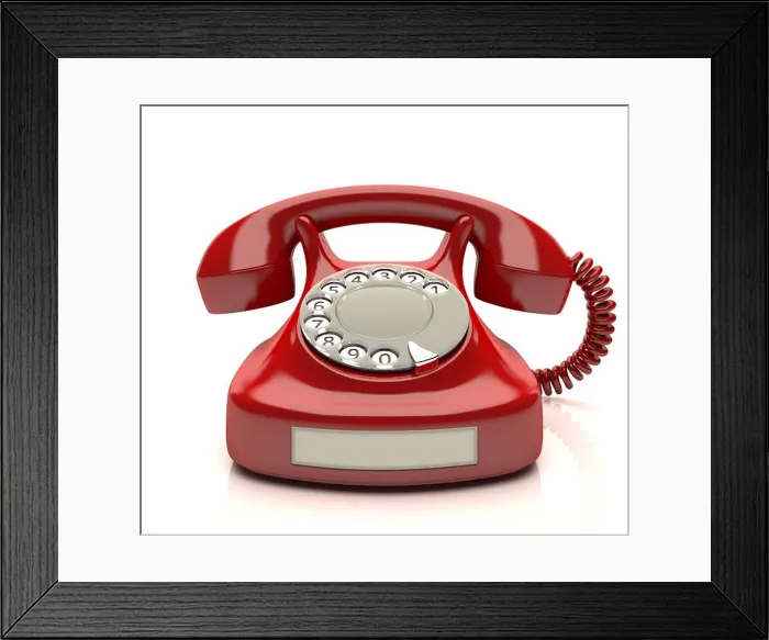 Framed Print : Red phone with empty label. Your number on label Framed Print : Red phone with empty label. Your number on label