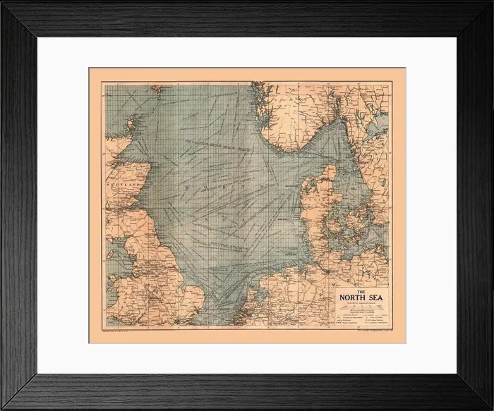 Framed Print : Map Of The North Sea 1916 Framed Print : Map Of The North Sea 1916