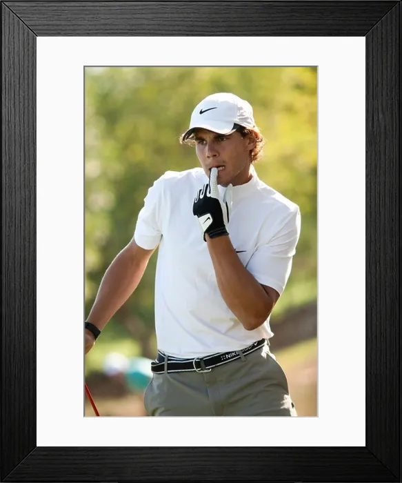 Framed Print : ProAm Golf Tournament - Rafa Nadal watches the ball fall Framed Print : ProAm Golf Tournament - Rafa Nadal watches the ball fall