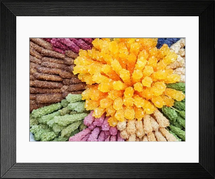 Framed Print : Top view of colored rock candies. Traditional Persian crystallized sugar in confectionery shop of Isfahan, Iran Framed Print : Top view of colored rock candies. Traditional Persian crystallized sugar in confectionery shop of Isfahan, Iran