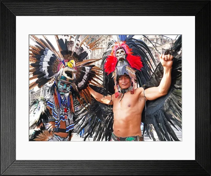 Framed Print : Aztec men in ceremonial dress at Zocalo in Mexico City Framed Print : Aztec men in ceremonial dress at Zocalo in Mexico City