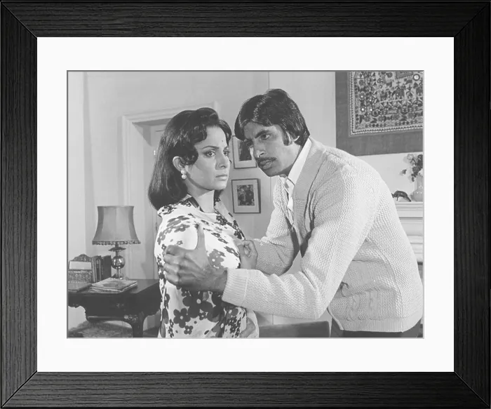 Framed Print : Indian Bollywood Filmstar Actor Amitabh Bachchan with Waheeda Rehman from Kabhie Kabhie hindi film India Framed Print : Indian Bollywood Filmstar Actor Amitabh Bachchan with Waheeda Rehman from Kabhie Kabhie hindi film India