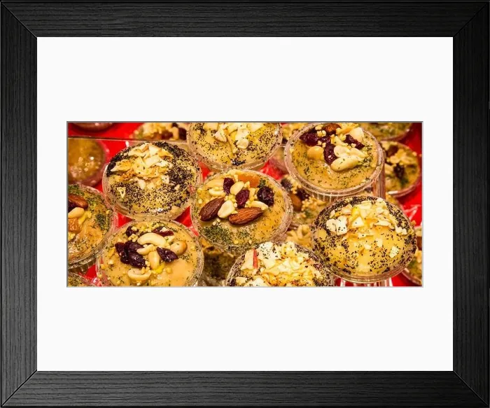 Framed Print : yummy desserts made of cheese and almonds for sale in the stall of Italian products Framed Print : yummy desserts made of cheese and almonds for sale in the stall of Italian products