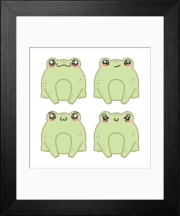 Framed Print : Cute kawaii baby frog in cartoon style. Vector Framed Print : Cute kawaii baby frog in cartoon style. Vector
