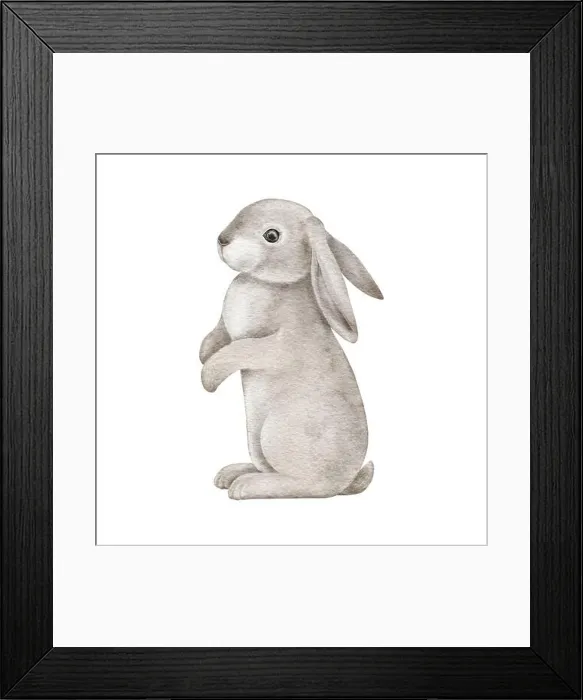 Framed Print : Cute fluffy grey rabbit. Easter bunny. Realistic pet animal with ears. Woodland animal. Hand drawing watercolor illustration for sticker, card Framed Print : Cute fluffy grey rabbit. Easter bunny. Realistic pet animal with ears. Woodland animal. Hand drawing watercolor illustration for sticker, card
