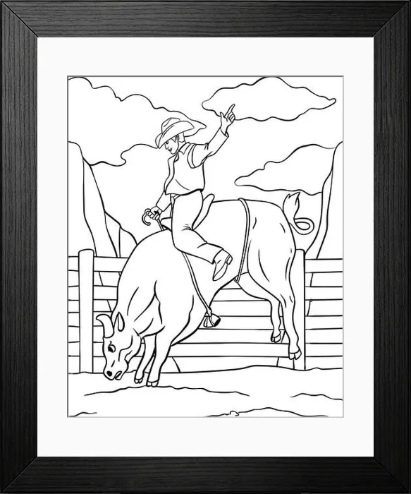 Framed Print : Bull Riding Coloring Page for Kids Framed Print : Bull Riding Coloring Page for Kids