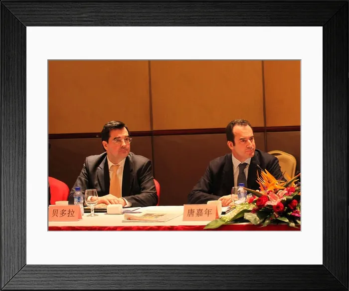 Framed Print : Pierre Bertholat (L), vice president of Carrefour China, and Thierry Gamier, vice president of Carrefour are pictured during the Happy Basket - Low Pr Framed Print : Pierre Bertholat (L), vice president of Carrefour China, and Thierry Gamier, vice president of Carrefour are pictured during the Happy Basket - Low Pr