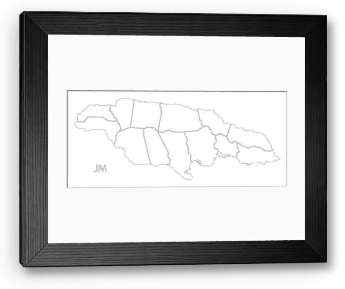 Framed Print : Jamaica outline silhouette map illustration with parishes Framed Print : Jamaica outline silhouette map illustration with parishes