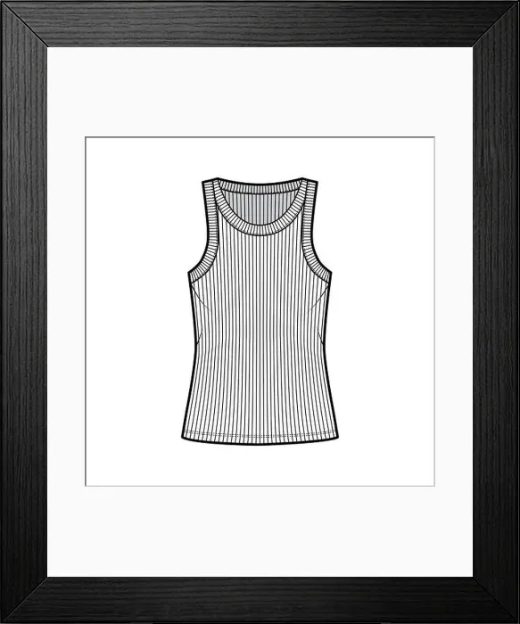 Framed Print : Ribbed cotton-jersey tank technical fashion illustration with wide scoop neck, relax fit knit, tunic length Framed Print : Ribbed cotton-jersey tank technical fashion illustration with wide scoop neck, relax fit knit, tunic length