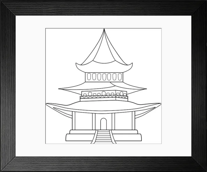 Framed Print : Linear drawing japanese chinese architecture, vector illustration EPS 8 Framed Print : Linear drawing japanese chinese architecture, vector illustration EPS 8