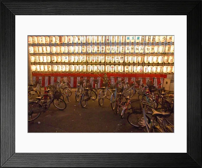 Framed Print : Bikes sit in front of a row of chÅchin lanterns in the streets of Kishiwada city during the Kishiwada Danjiri Matsuri festival Framed Print : Bikes sit in front of a row of chÅchin lanterns in the streets of Kishiwada city during the Kishiwada Danjiri Matsuri festival