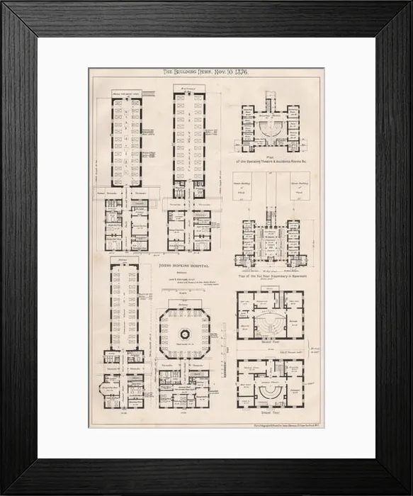 Framed Print : Johns Hopkins Hospital, Baltimore; Jonh R. Niernsée, Architect. Maryland 1876 Framed Print : Johns Hopkins Hospital, Baltimore; Jonh R. Niernsée, Architect. Maryland 1876