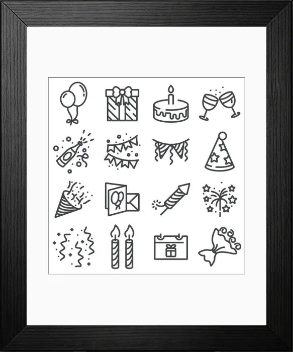 Framed Print : Happy birthday icons on white background. Vector illustration set Framed Print : Happy birthday icons on white background. Vector illustration set